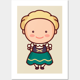 Cute German Bavarian Girl in Traditional Dress Posters and Art